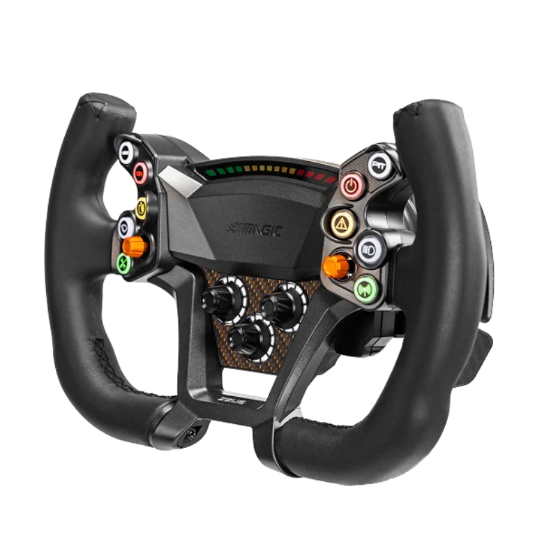 Simagic ZEUS GT Steering Wheel – angled view with telemetry display
